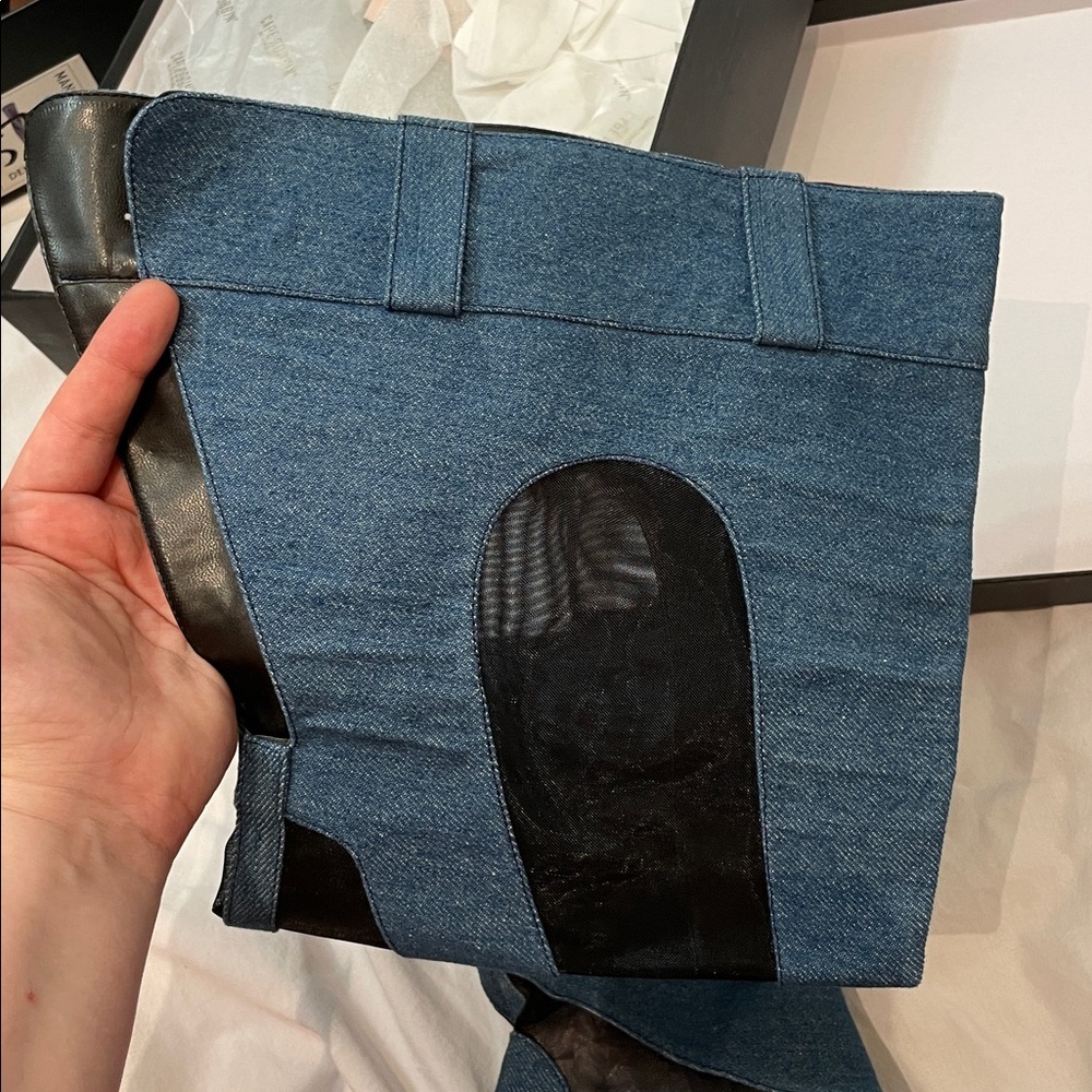 •CAPE ROBBIN• “Mandali” Mesh Denim Thigh High Boots - Blue & Black // NIB - Picture 12 of 14
